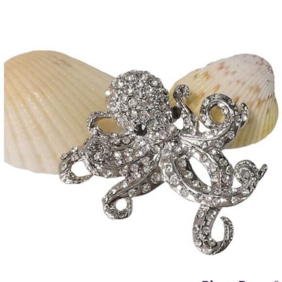NWT silver crystal octopus brooch pin - Picture 1 of 8